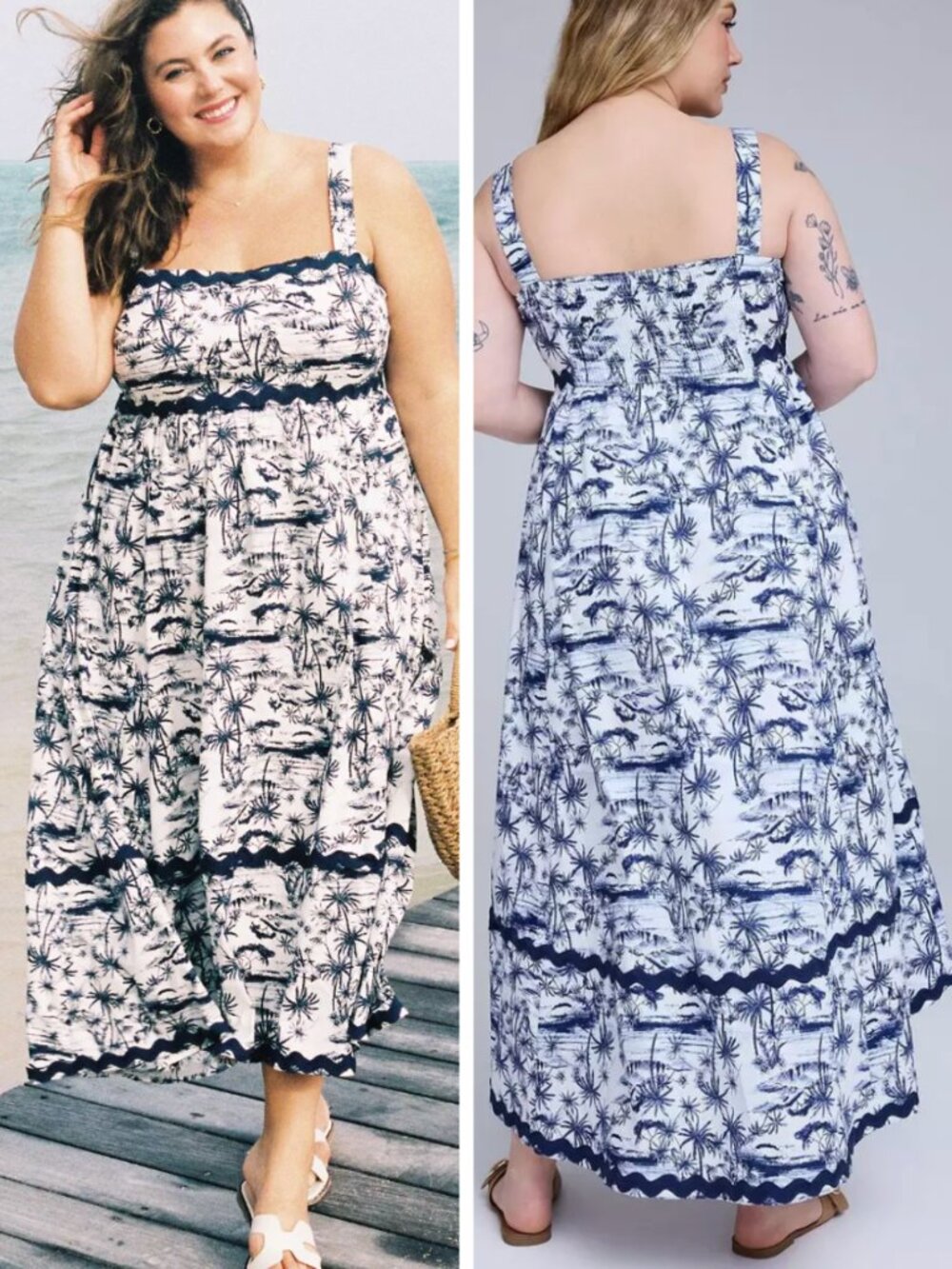 TORRID 1 Plus Size Belle Isle Maxi Babydoll Poplin Dress White Navy Floral Party
